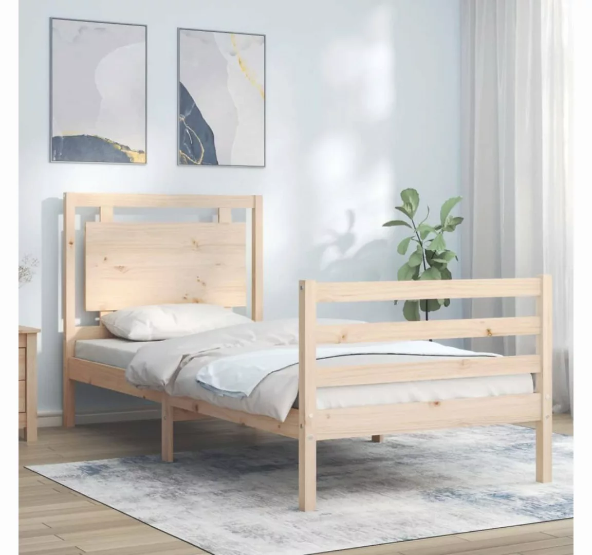 vidaXL Bett Massivholzbett mit Kopfteil 90x200 cm günstig online kaufen