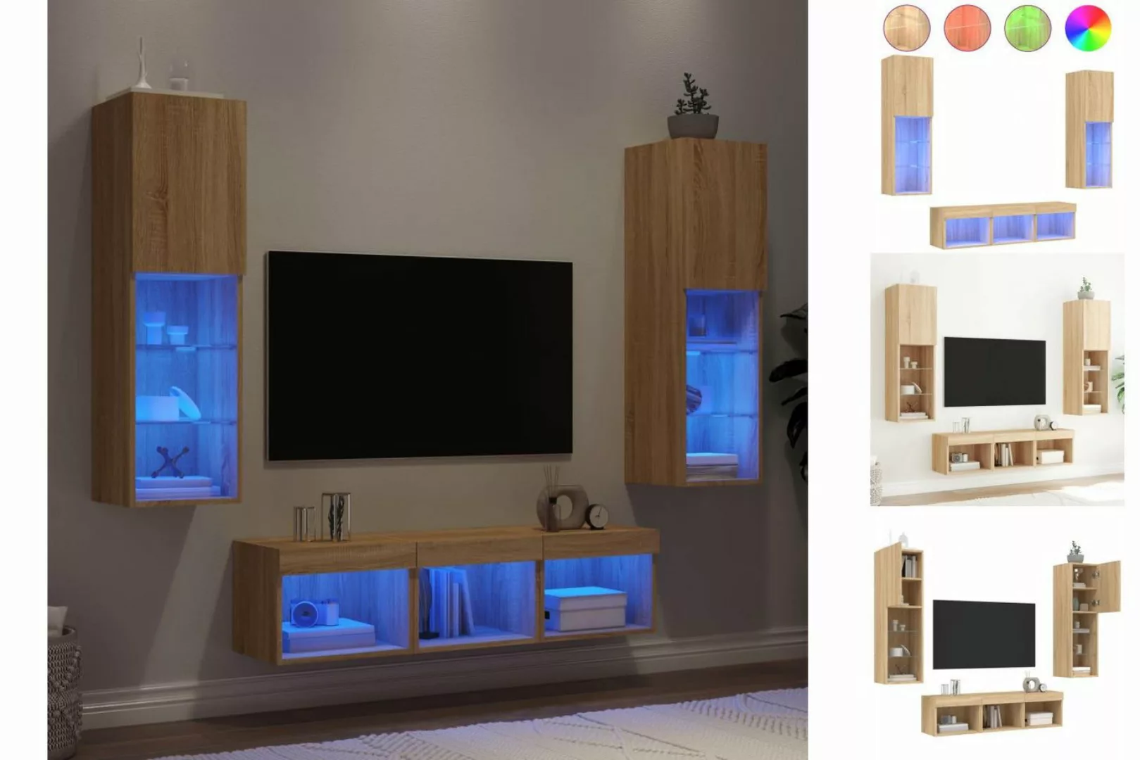 vidaXL TV-Schrank 5-tlg Wohnwand mit LED-Beleuchtung Sonoma-Eiche Spanplatt günstig online kaufen