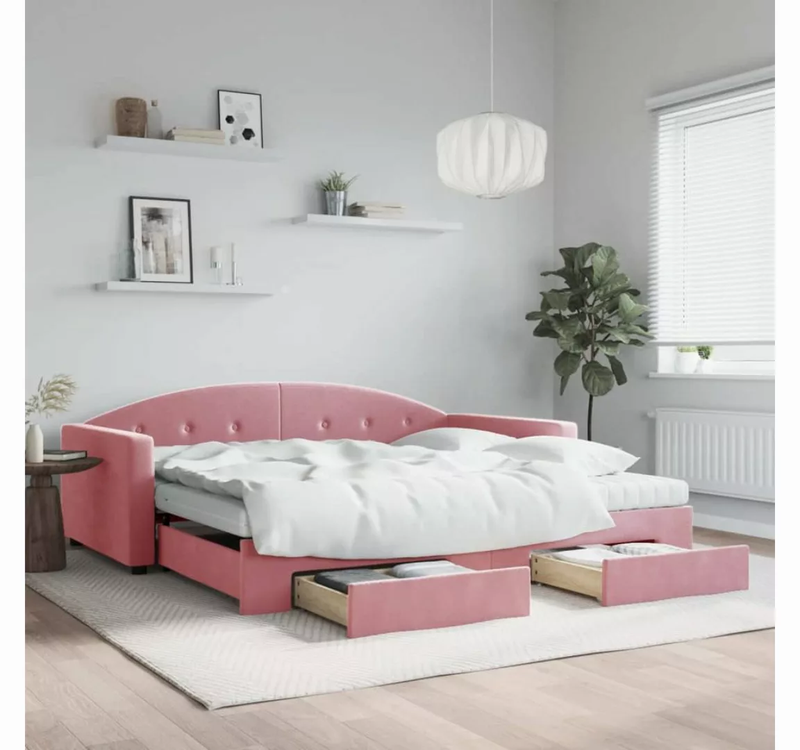 vidaXL Gästebett Gästebett Tagesbett Ausziehbar mit Schubladen Rosa 100x200 günstig online kaufen