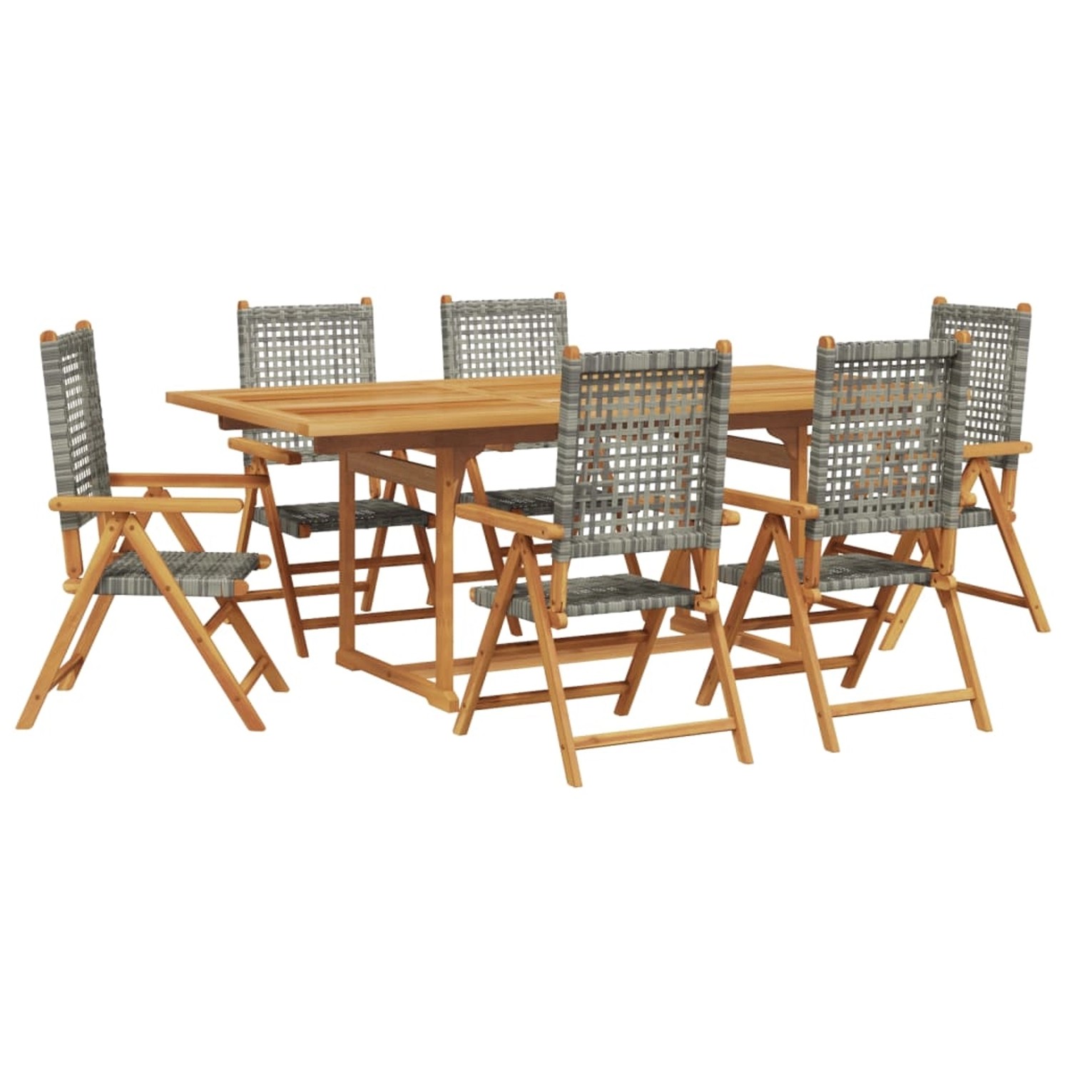 vidaXL 7-tlg Garten-Essgruppe Poly Rattan und Massivholz Grau Modell 2 günstig online kaufen