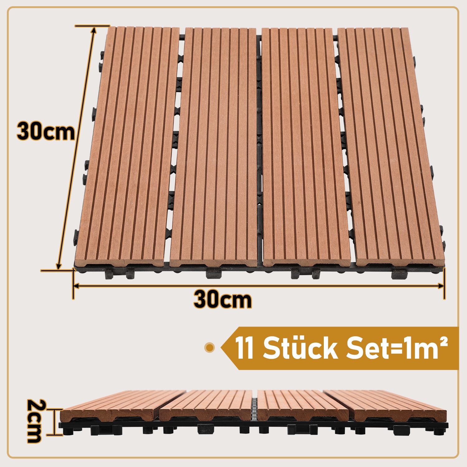 Clanmacy Holzfliesen Terrassenfliesen WPC Fliesen Wasserfilterbar günstig online kaufen