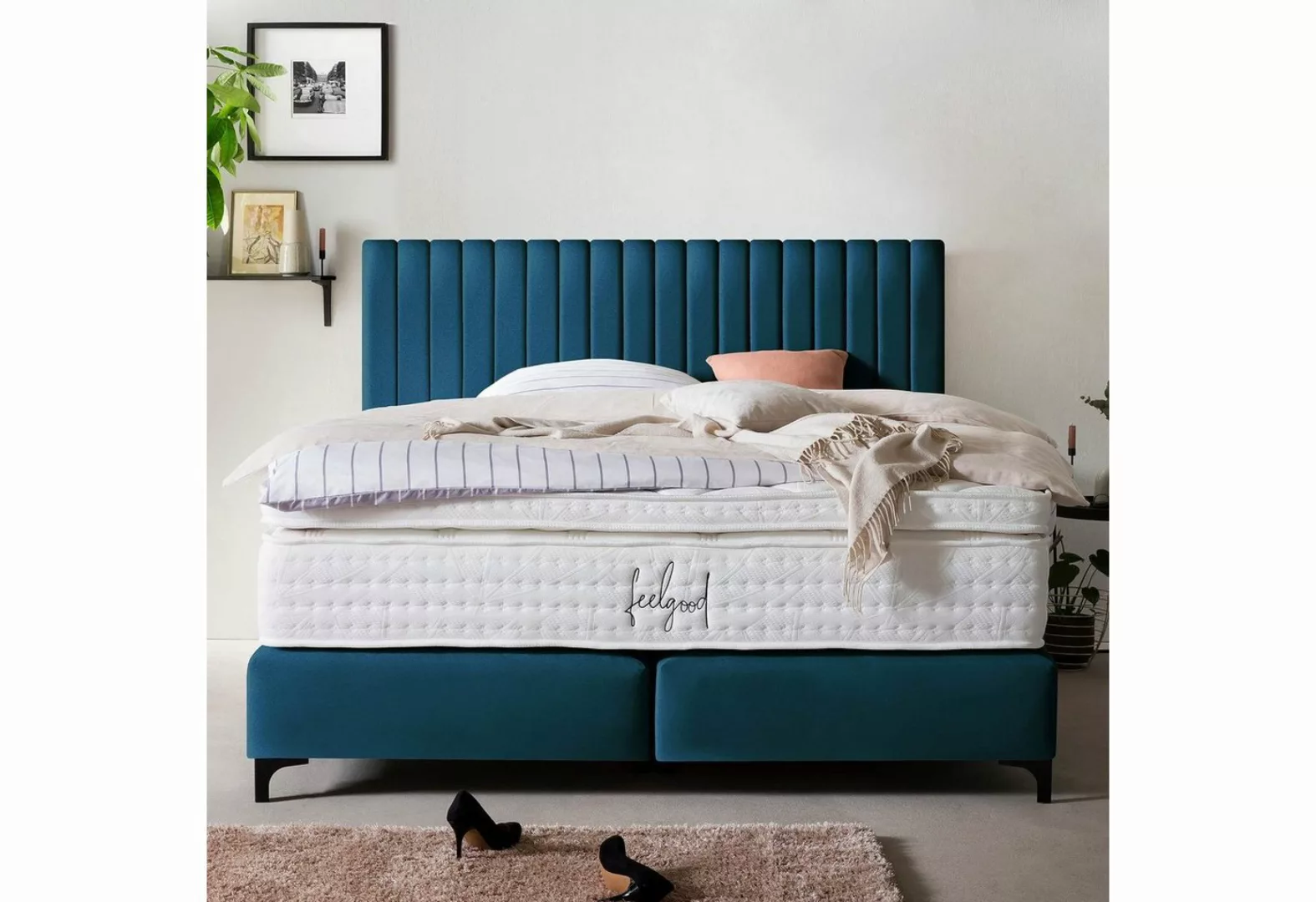 BettCo Boxspringbett Paris (in Petrol Samt), Pfeifensteppung Design + optio günstig online kaufen