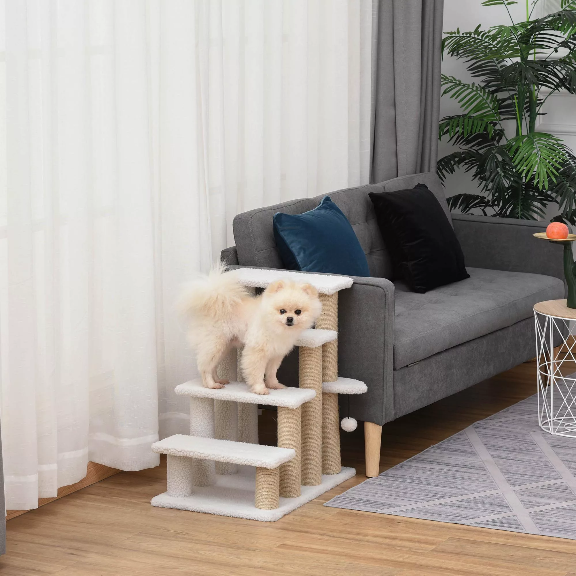 PawHut Haustiertreppe mit Kratzbaum 4-stufige Katzentreppe & Hundetreppe au günstig online kaufen