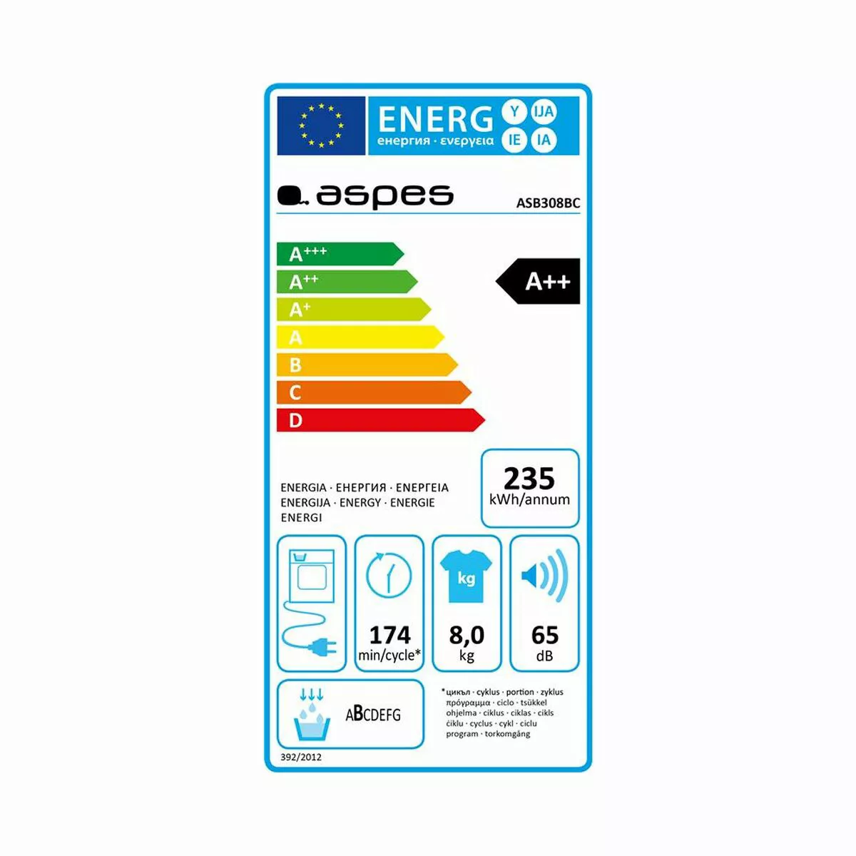 Kondensationstrockner Aspes Asb308bc 8 Kg 1000 W günstig online kaufen