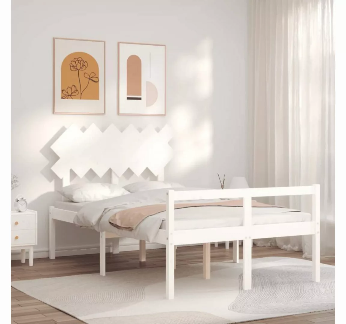 furnicato Bett Seniorenbett mit Kopfteil Weiß Massivholz günstig online kaufen