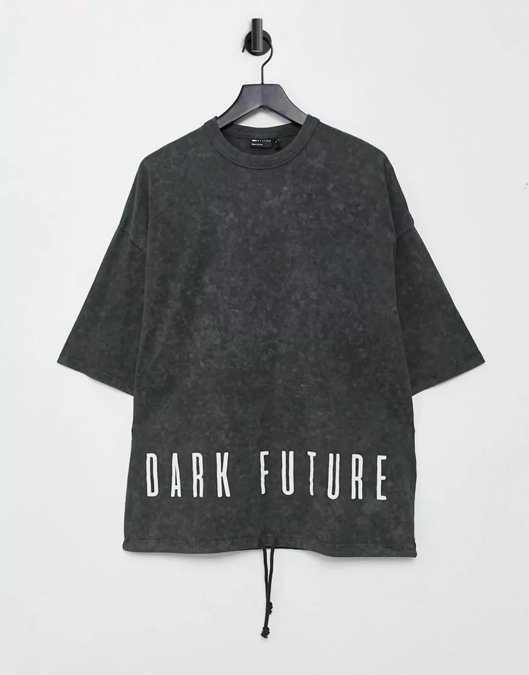 ASOS – Dark Future – Oversize-T-Shirt in Anthrazit mit Textprint und Kordel günstig online kaufen
