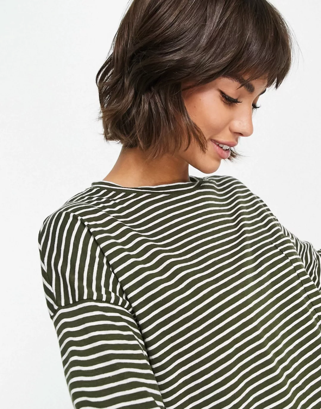Whistles – Langärmliges Shirt mit tief angesetzten Schultern in Khaki gestr günstig online kaufen