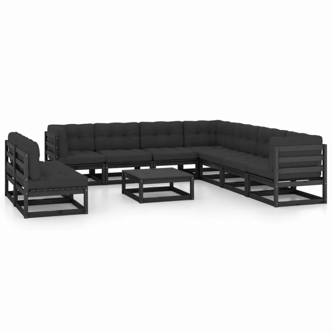 10-tlg. Garten-lounge-set Mit Kissen Schwarz Kiefer Massivholz günstig online kaufen