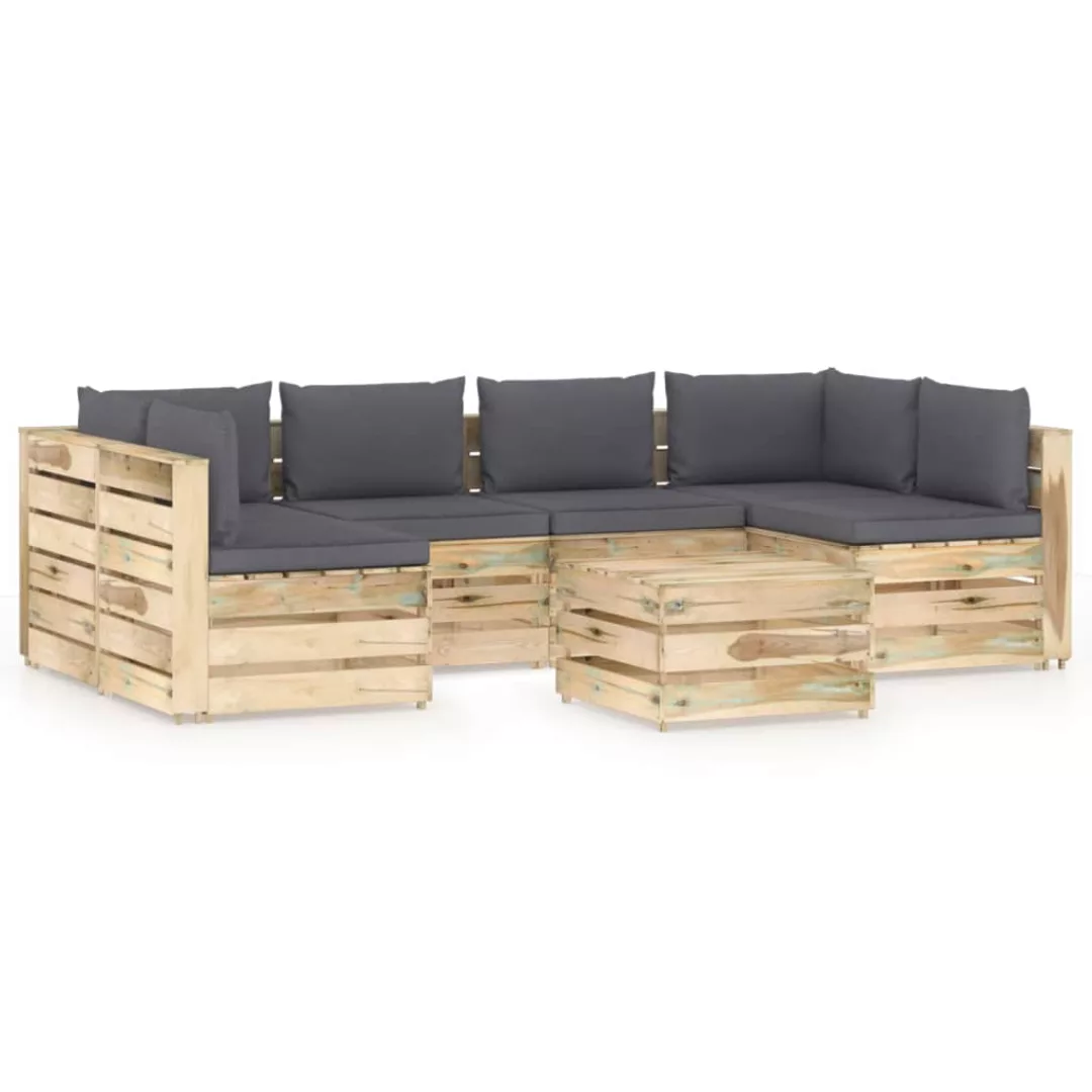 7-tlg. Garten-lounge-set Mit Kissen Grün Imprägniertes Holz günstig online kaufen