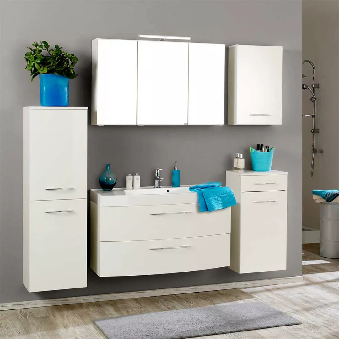 Badezimmer Kombination in Weiß Hochglanz hängend (fünfteilig) günstig online kaufen