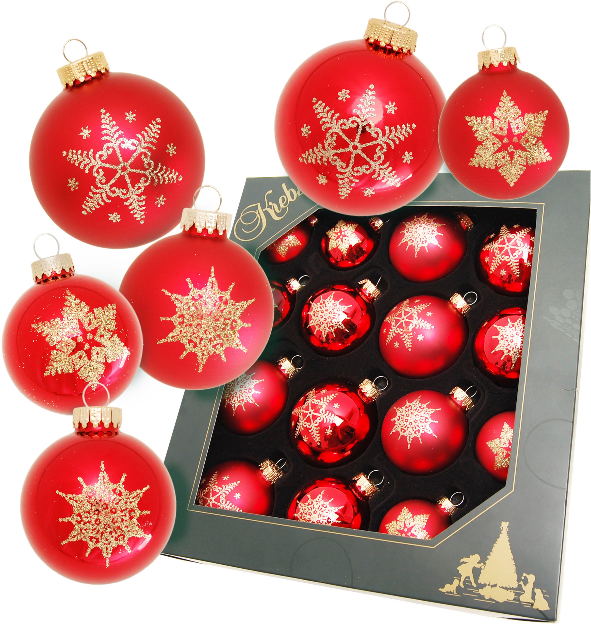 Krebs Glas Lauscha Weihnachtsbaumkugel "Schneeflocke rot", (Set, 16 St.), W günstig online kaufen