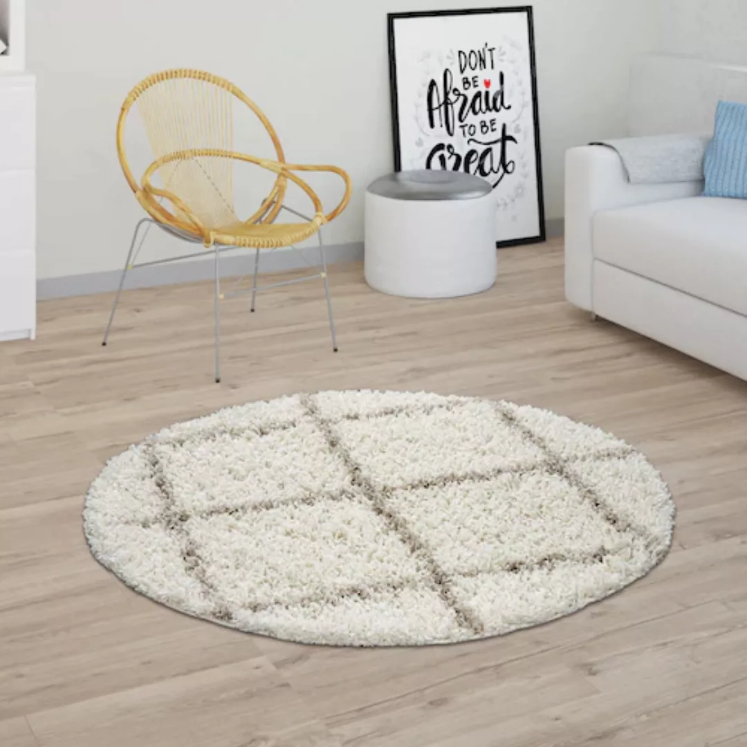 Paco Home Hochflor-Teppich »Kalmar 441«, rund, Scandi Design, Rauten Muster günstig online kaufen