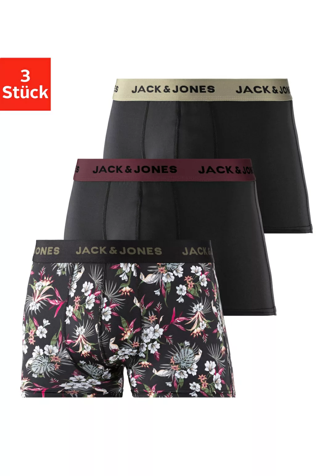 Jack & Jones 3-er Set Trunks Schwarz mit Motiv günstig online kaufen