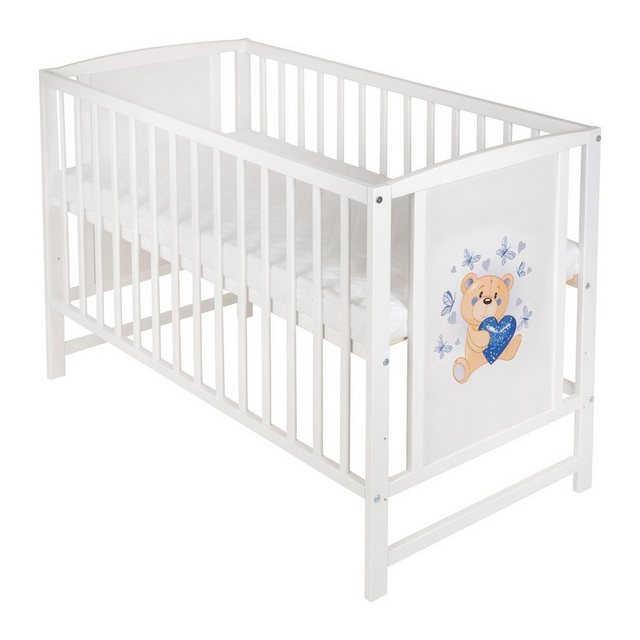 Babyhafen Babybett Kinderbett Teddybär - Herzen Blau 60 × 120 cm mit Matrat günstig online kaufen