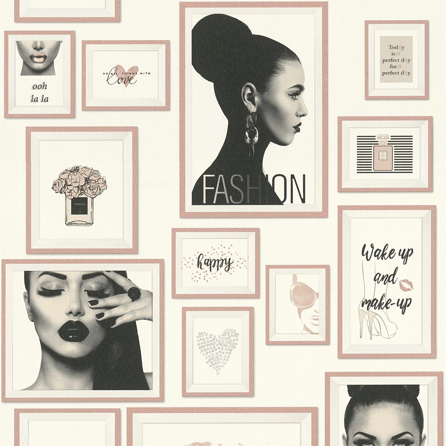 PROFHOME 369183-GU Grafik Tapete Collage Matt Rosa Schwarz Weiß 0,53 m x 10 günstig online kaufen