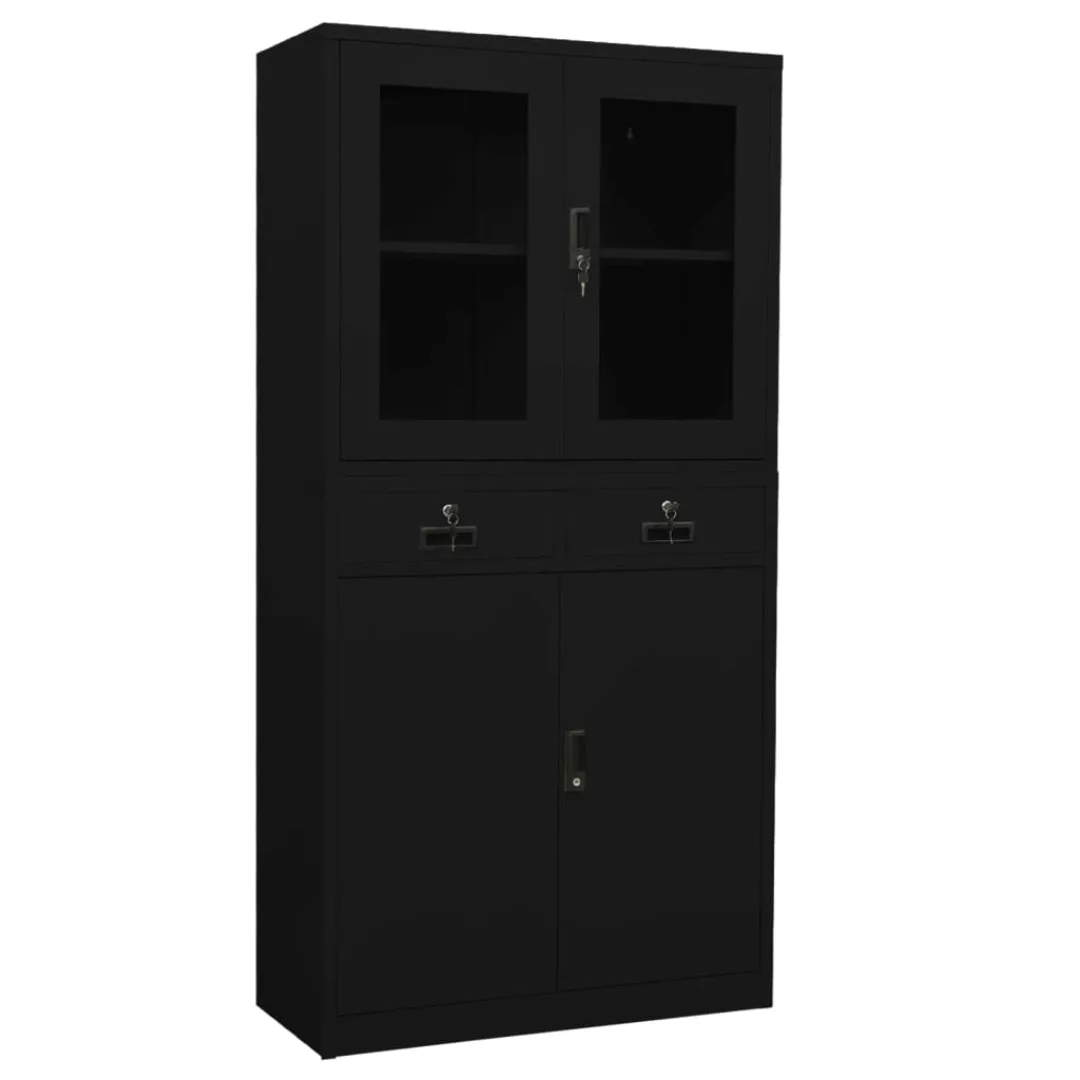 Büroschrank Schwarz 90x40x180 Cm Stahl Und Hartglas günstig online kaufen