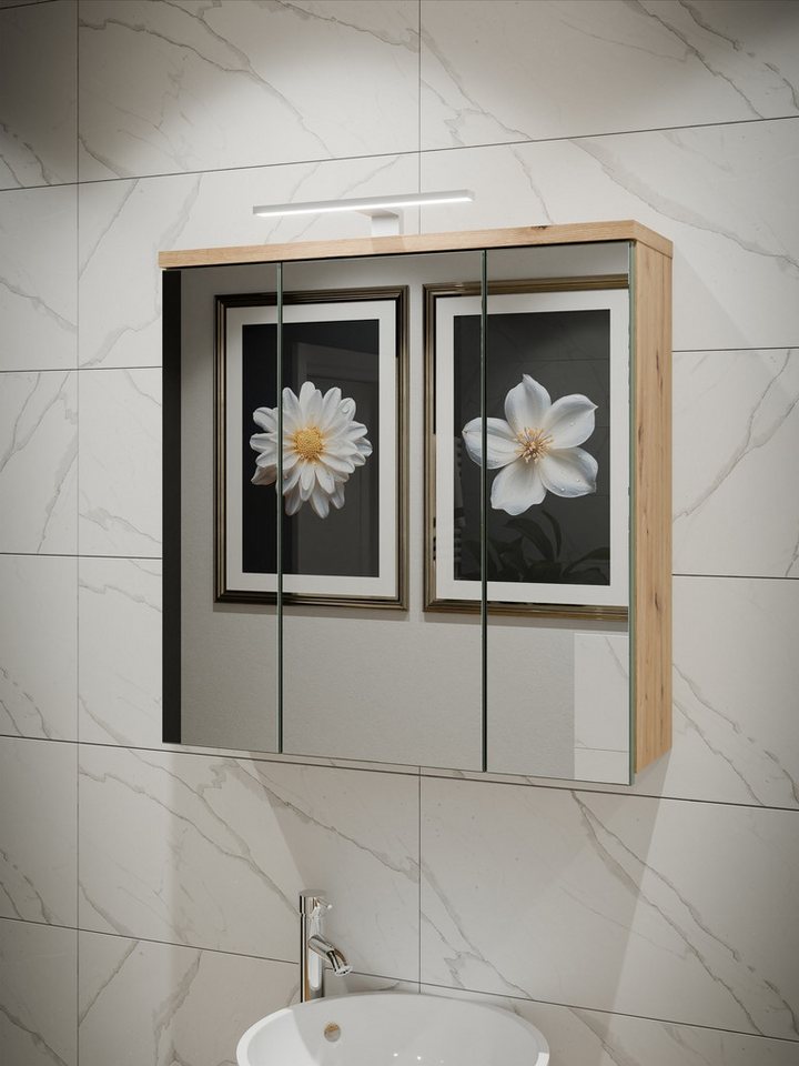 FORTE Badezimmerspiegelschrank in Artisan Eiche/ Salbei - 68,6x68,1x20cm B/ günstig online kaufen