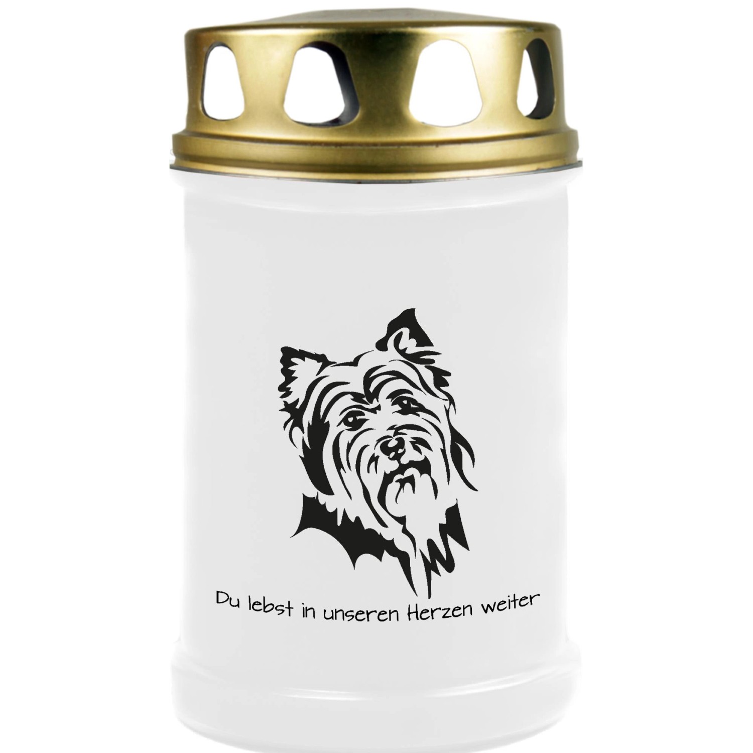 HS Candle Grabkerze Weiß 48h Deckel Gold Terrier günstig online kaufen