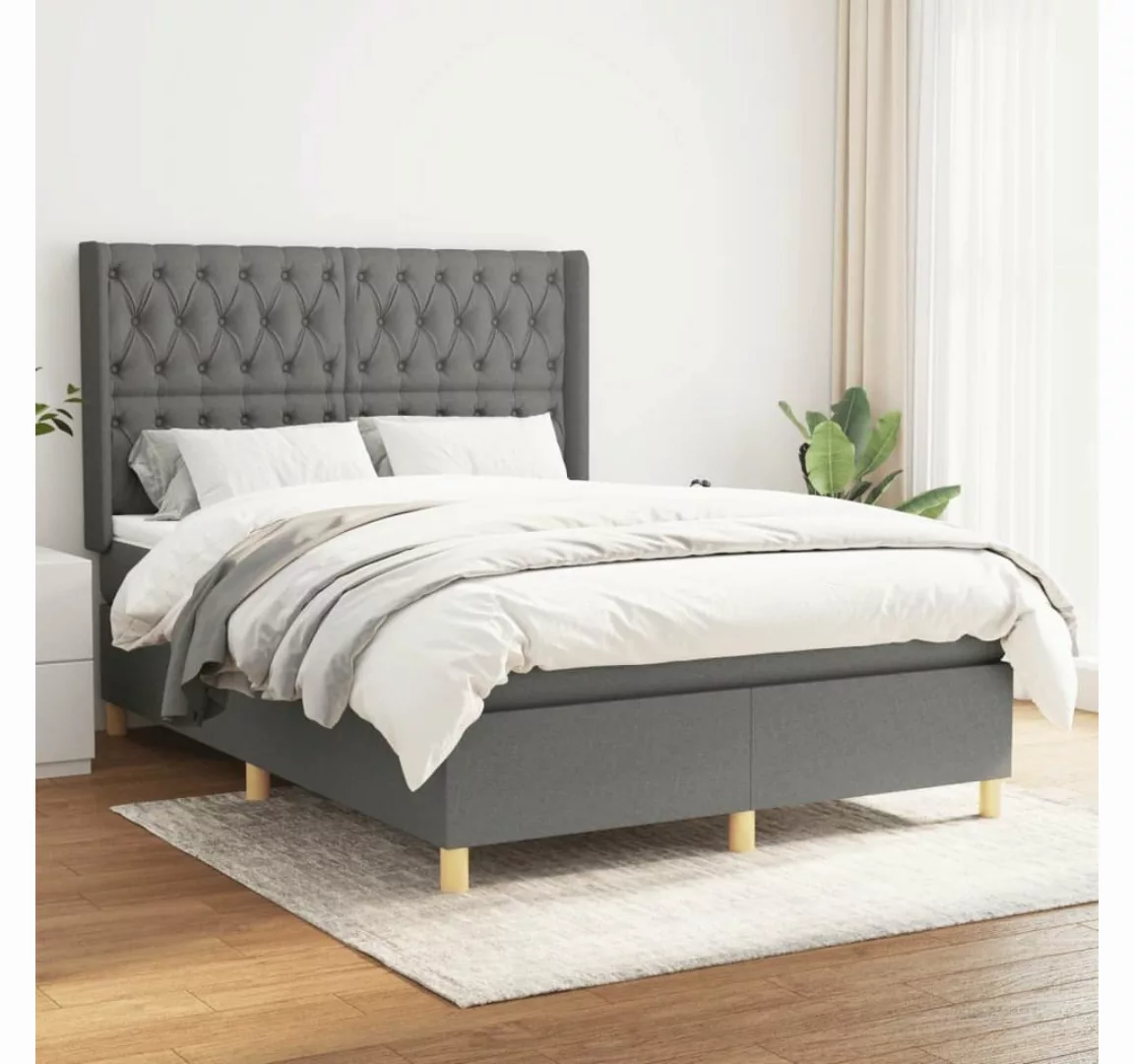 furnicato Bett Boxspringbett mit Matratze Dunkelgrau 140x200 cm Stoff günstig online kaufen