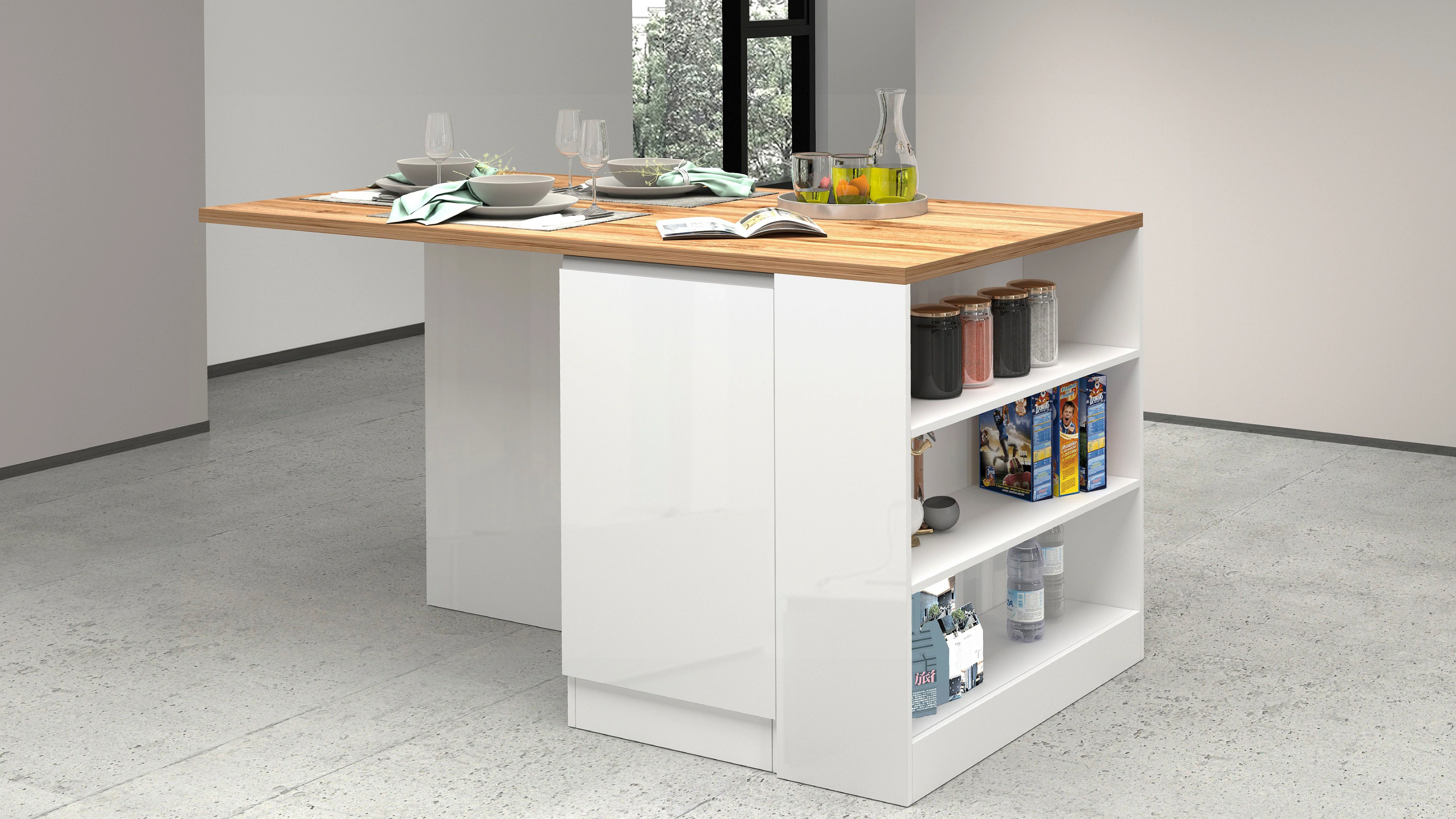 Kochstation Kücheninsel "KS-Sole", Breite 160 cm, 2 Türen, 4 offene Fächer günstig online kaufen