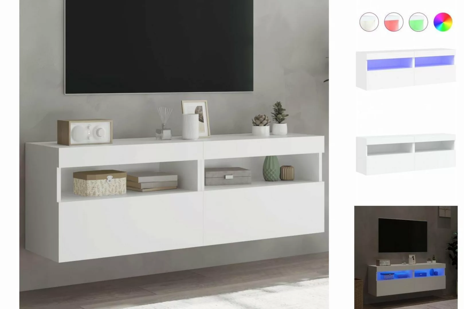 vidaXL TV-Schrank TV-Lowboard TV-Wandschränke mit LED-Leuchten 2 Stk Weiß 6 günstig online kaufen