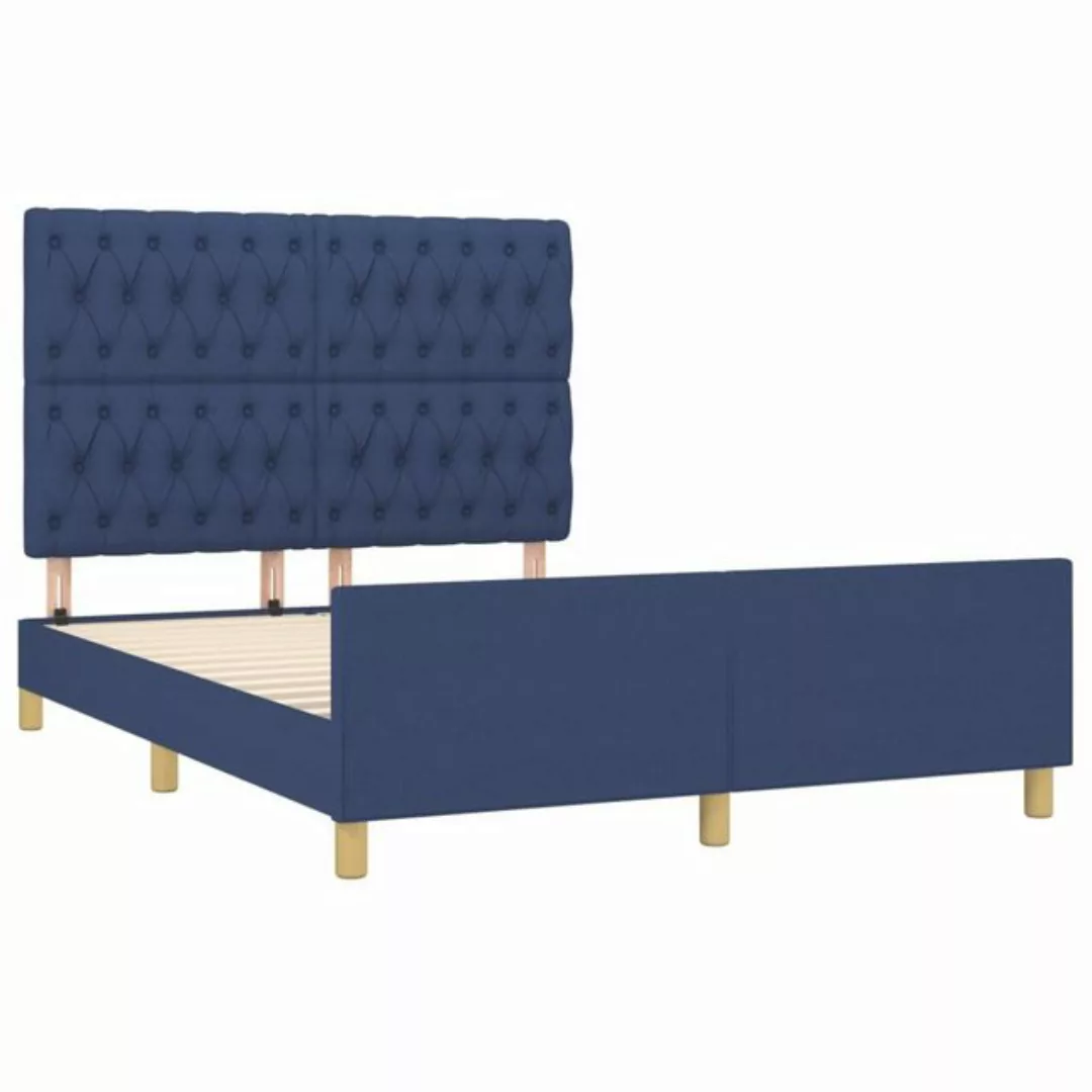 vidaXL Bettgestell Bettrahmen mit Kopfteil Blau 140x200 cm Stoff Bett Bettg günstig online kaufen