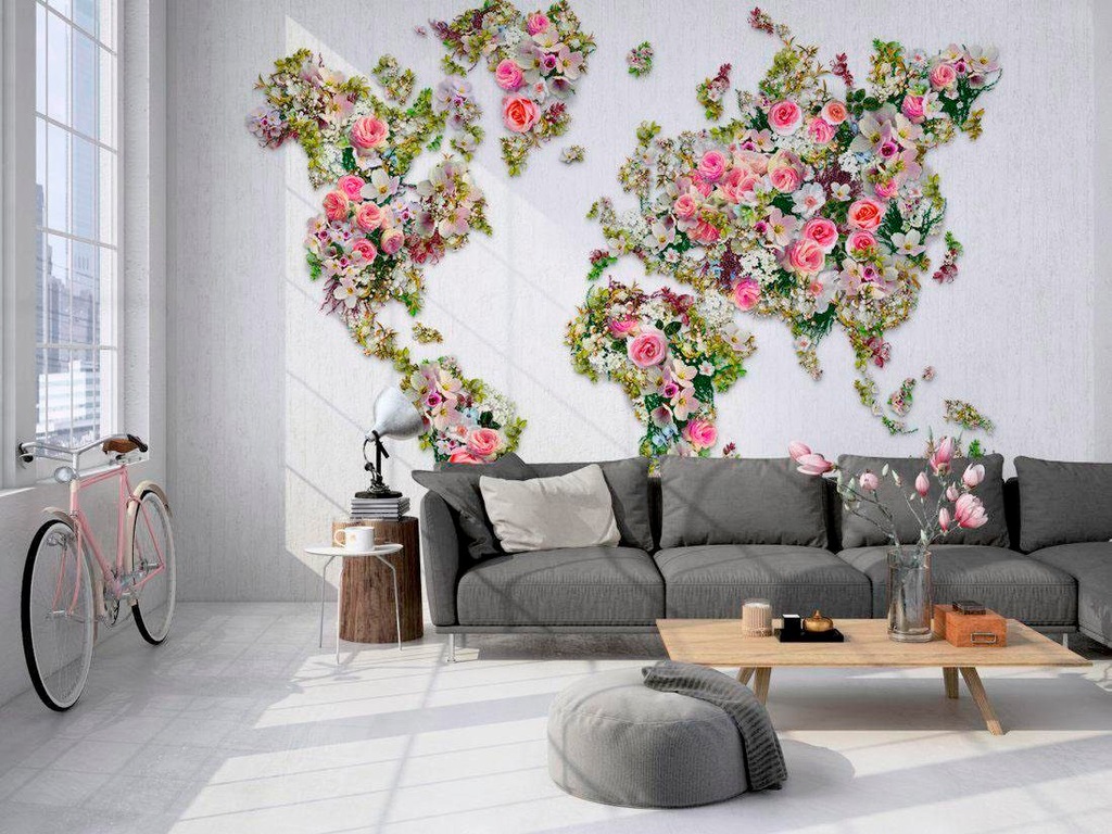 living walls Vliestapete »Weltkarte aus Rosen Vlies«, Blumige Fototapete La günstig online kaufen