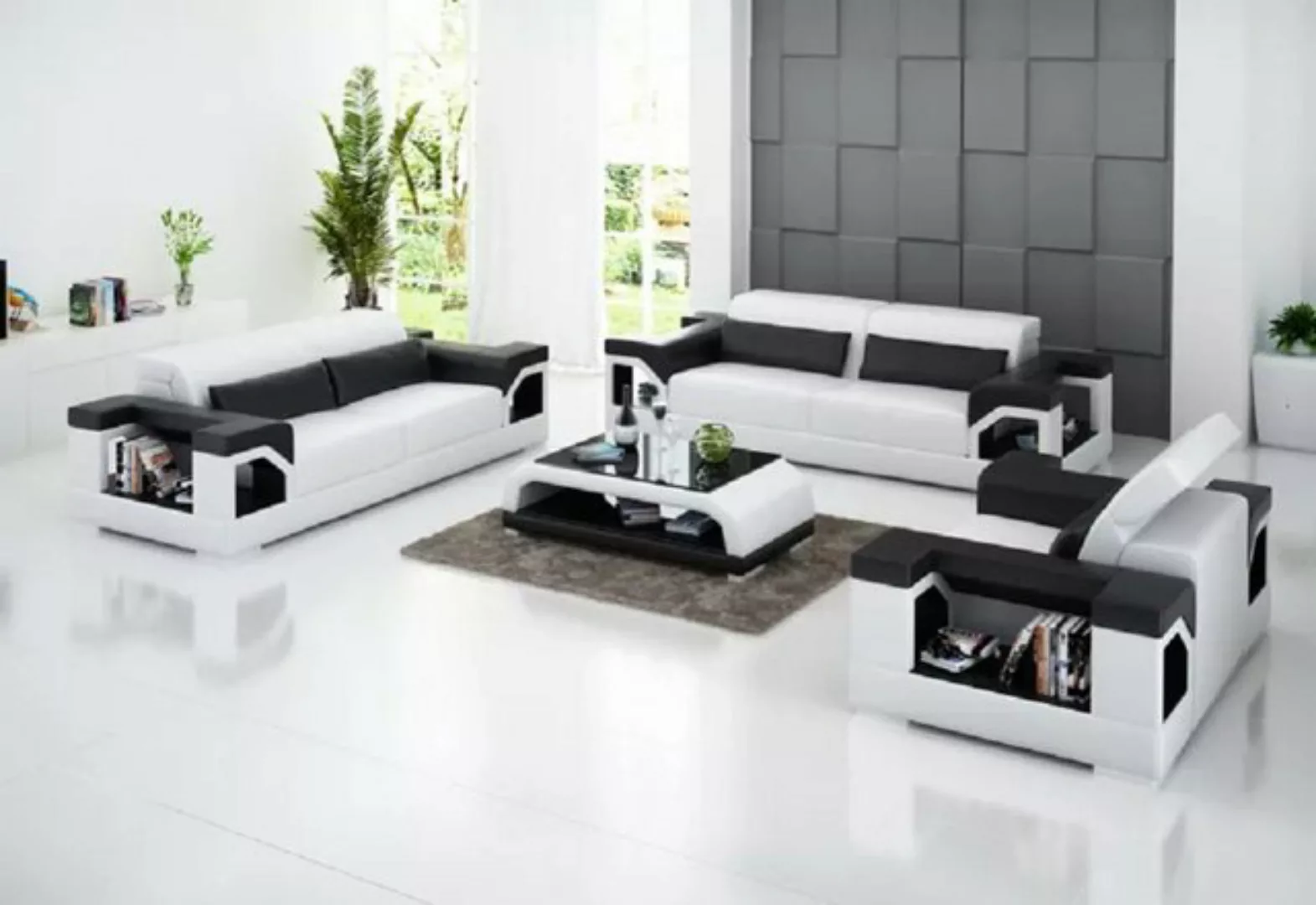 JVmoebel Sofa Couch 321 Sitzer Couchtisch Ledersofa Modernes Sofa Wohnlands günstig online kaufen