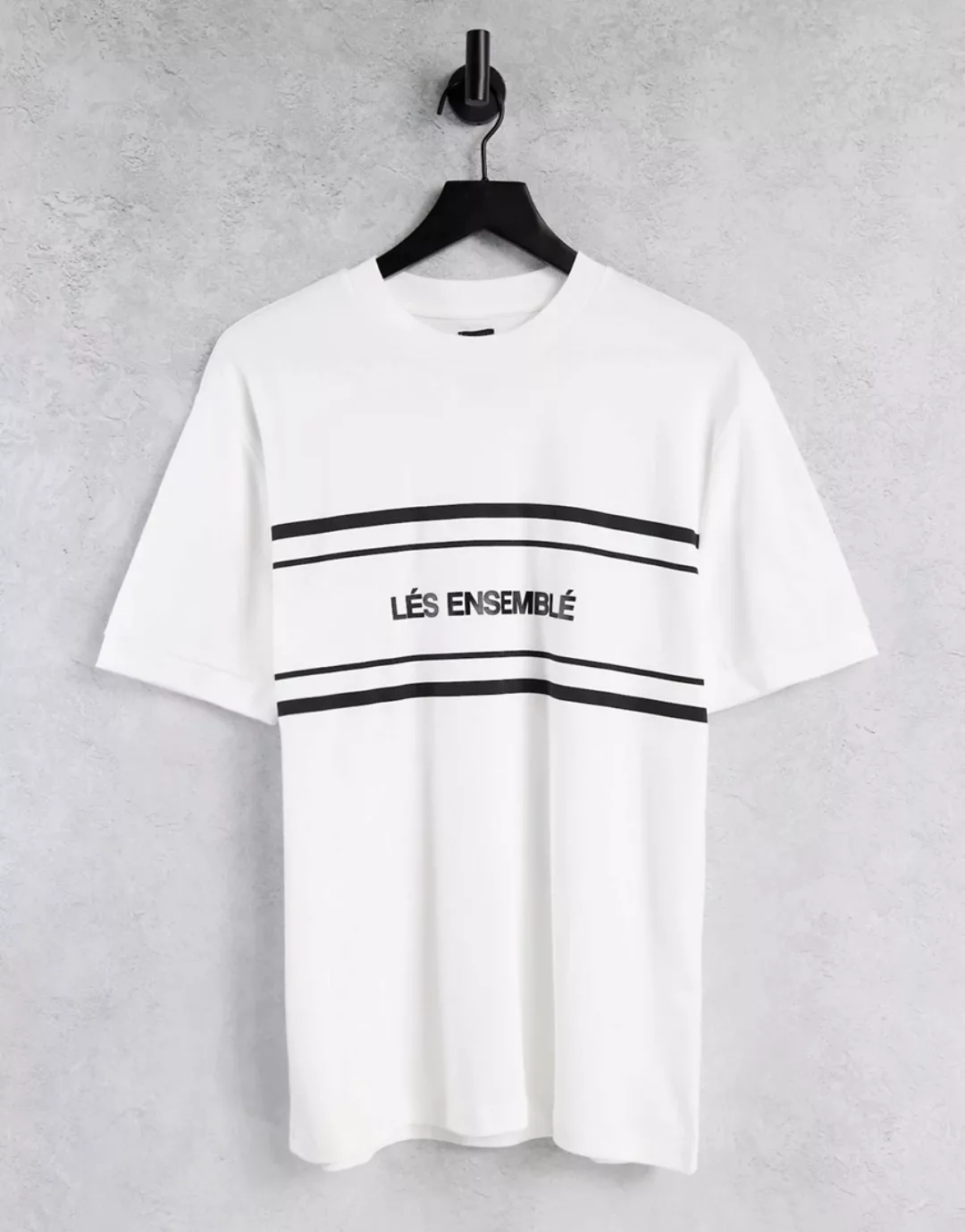 River Island – Schmales T-Shirt mit „Les Ensembles”-Print in Weiß günstig online kaufen