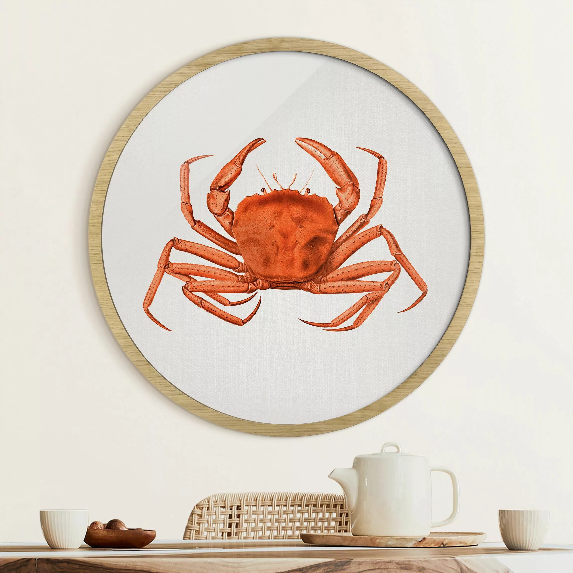 Rundes Gerahmtes Bild Vintage Illustration Rote Krabbe günstig online kaufen
