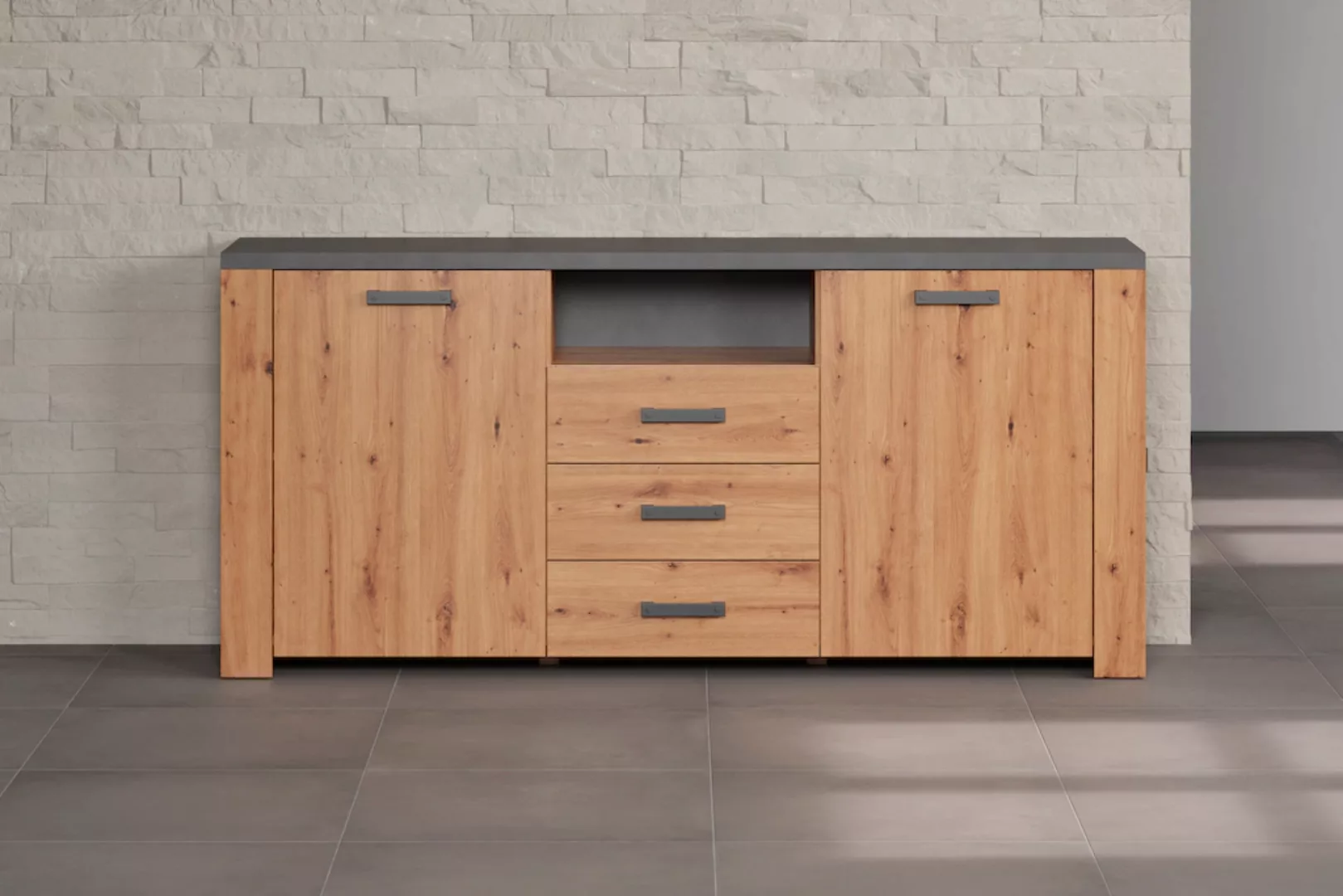 Home affaire Sideboard "Ambres", (1 St.), Kommode Echtholzoptik, Maße BxH: günstig online kaufen