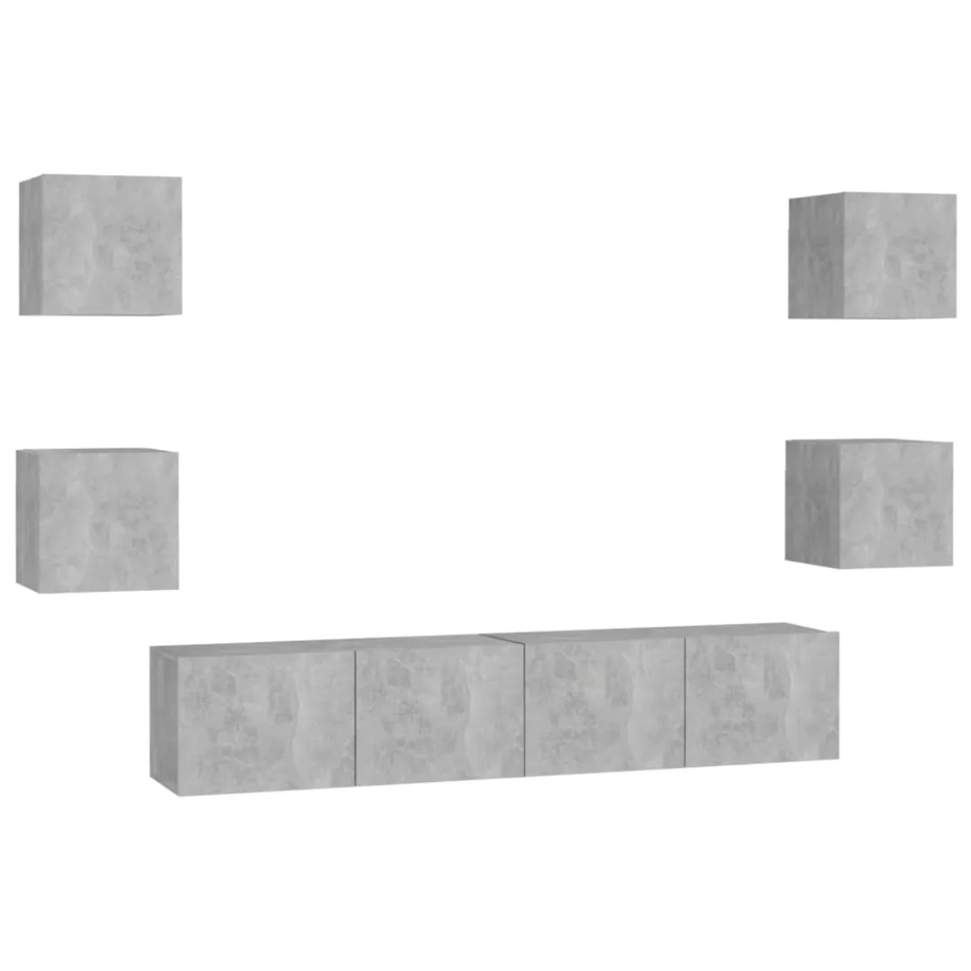 6-tlg. Tv-schrank-set Betongrau Spanplatte günstig online kaufen