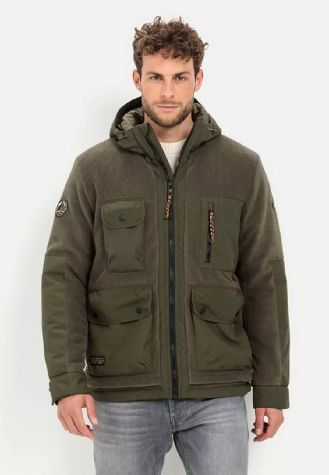 camel active Fleecejacke mit Kapuze und Materialkontrast günstig online kaufen