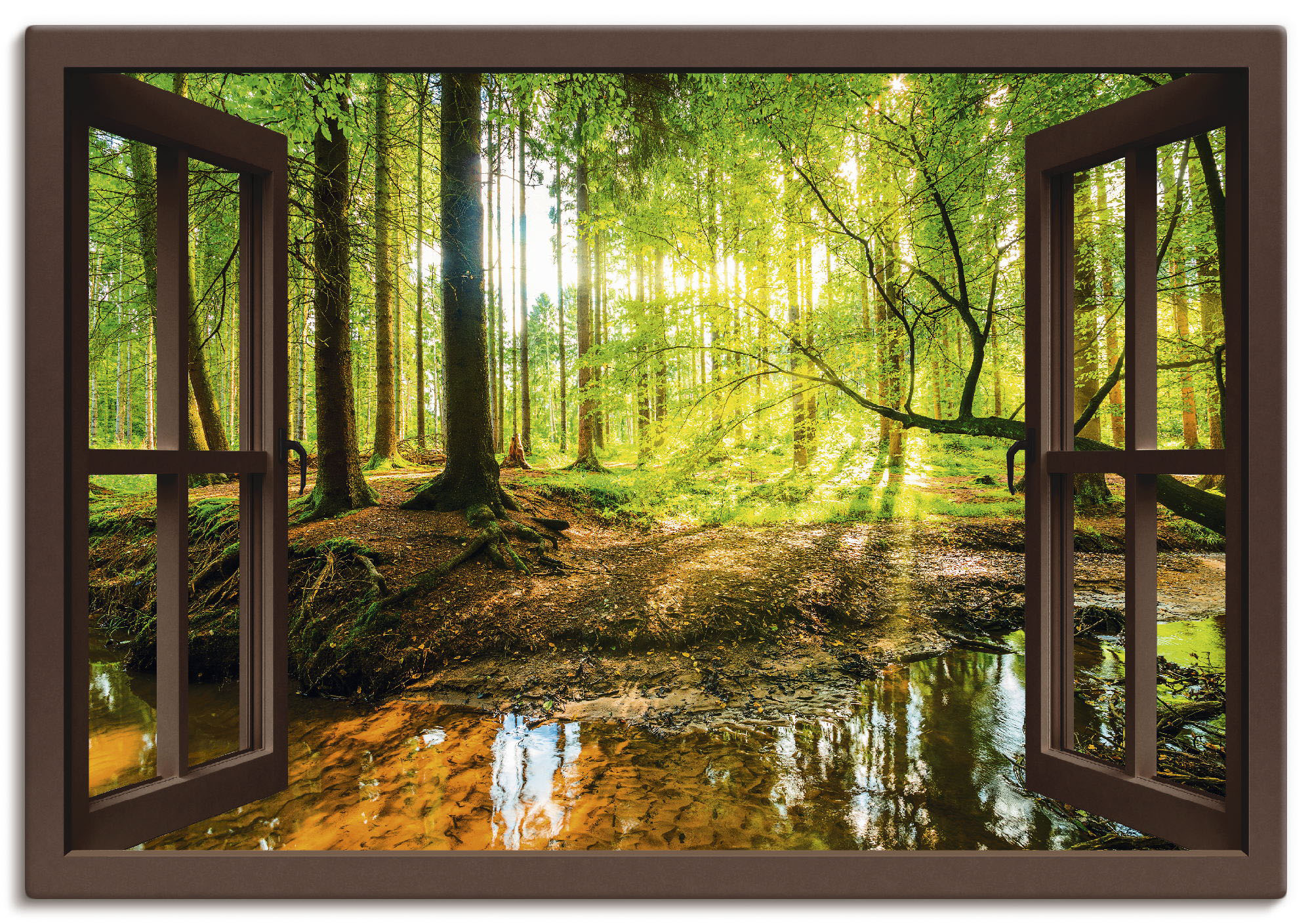 Artland Wandbild »Fensterblick - Wald mit Bach«, Wald, (1 St.), als Leinwan günstig online kaufen