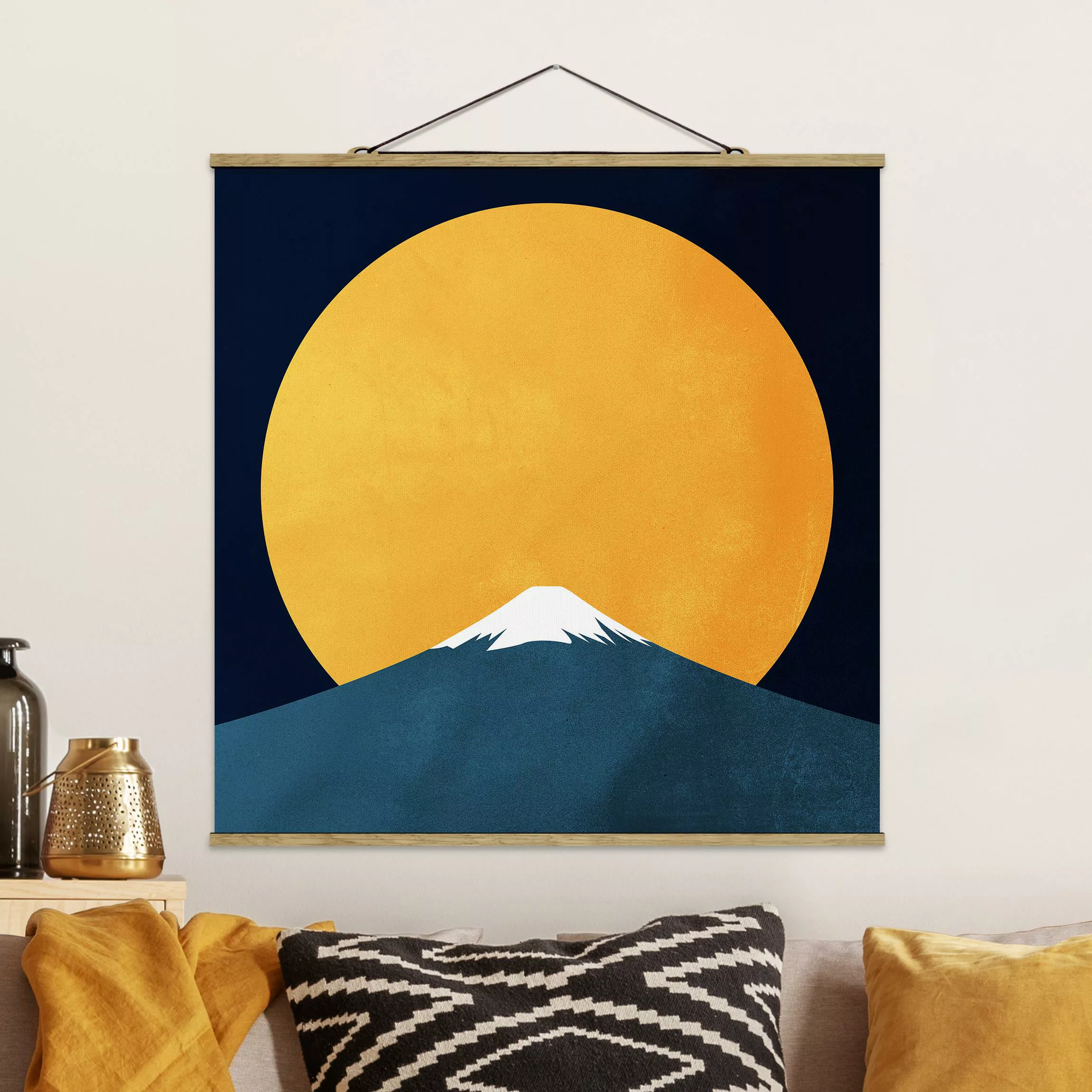 Stoffbild mit Posterleisten Sonne, Mond und Berge günstig online kaufen