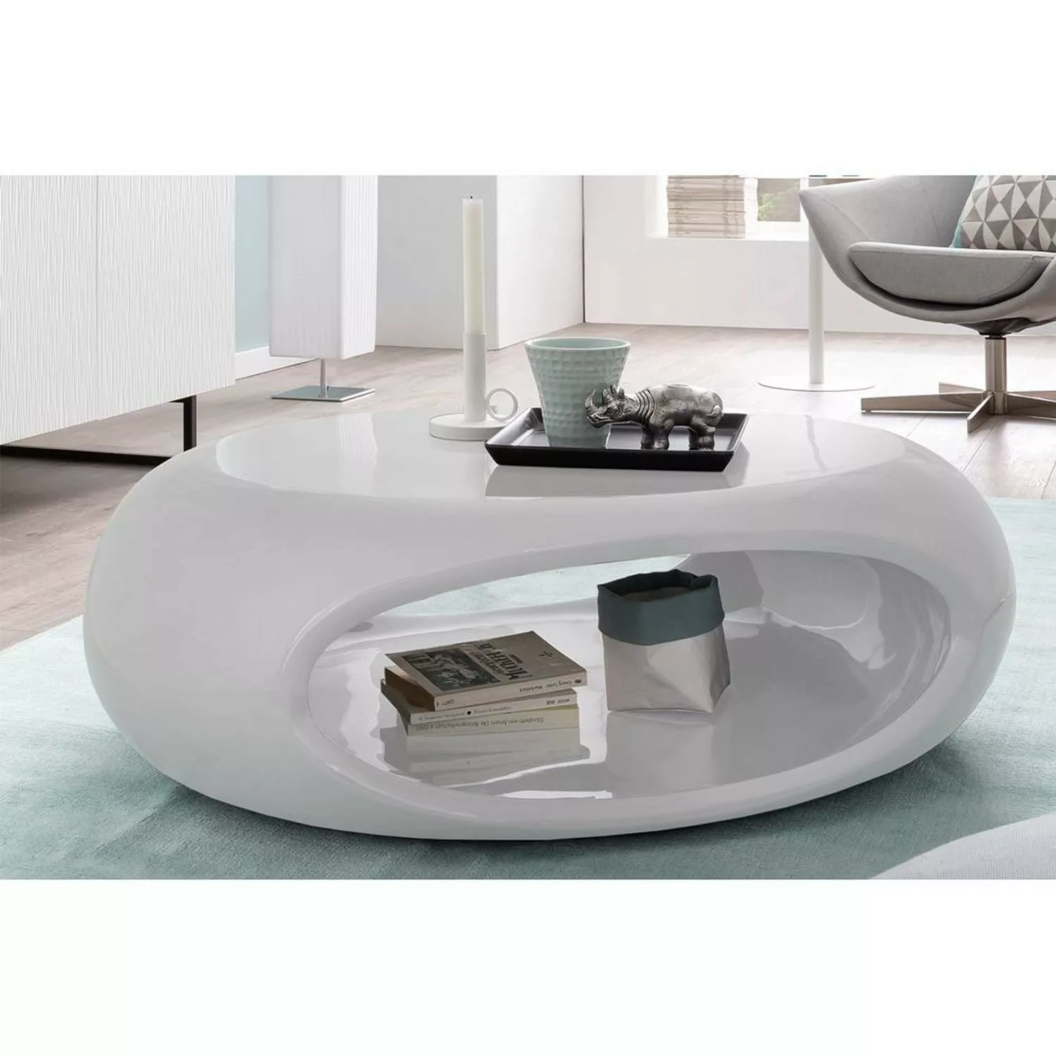 Couchtisch weiß Hochglanz Fiberglas - B/T/H: 100/70/34cm günstig online kaufen