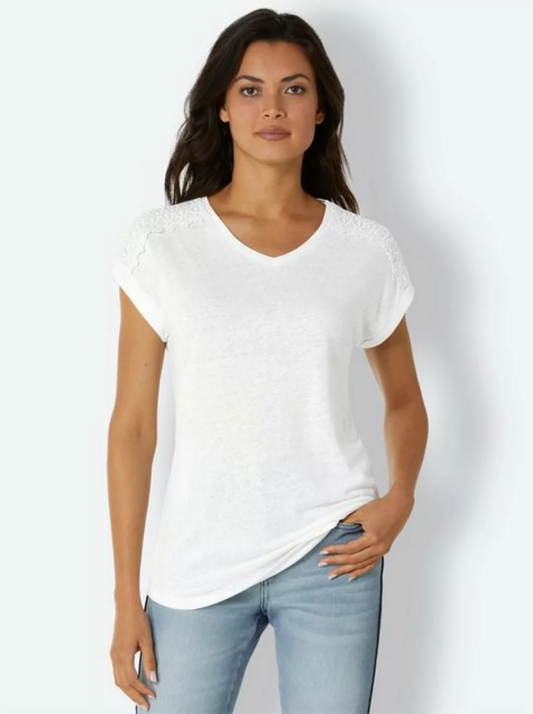 CREATION L PREMIUM V-Shirt "Leinen-Viskose-Shirt", (1 tlg.) günstig online kaufen