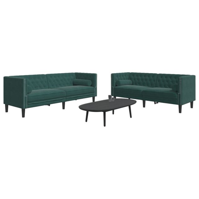 vidaXL 2-Tlg Chesterfield-Sofa-Set mit Nackenrollen Dunkelgrün Samt 2149617 günstig online kaufen