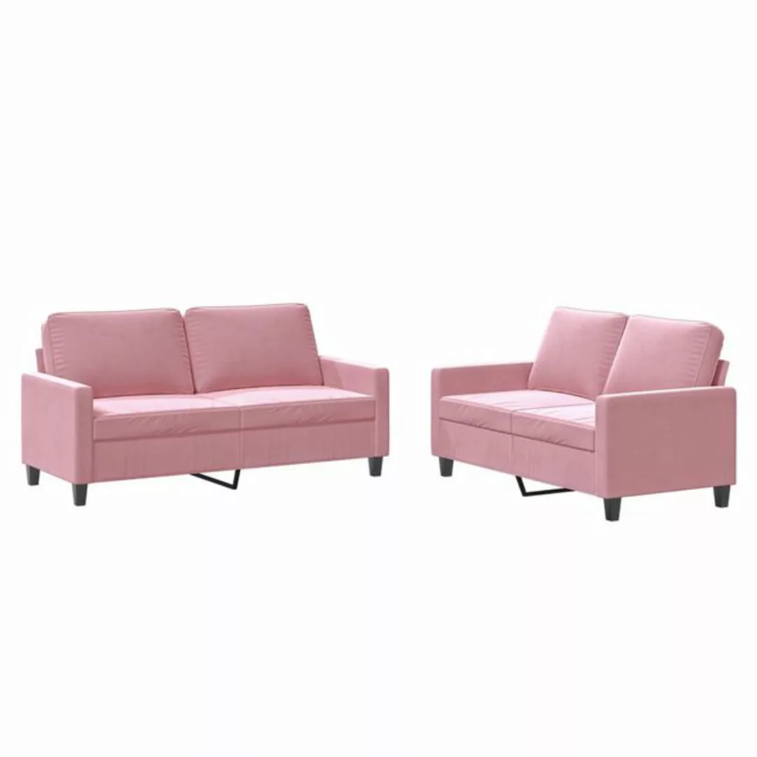 vidaXL Sofa Sofagarnitur Set mit Kissen Samt, 2-tlg., Rosa günstig online kaufen