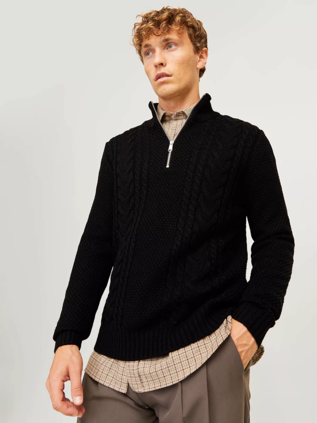 Jack & Jones Troyer "JJCRAIG KNIT HALF ZIP", mit Zopfmuster günstig online kaufen