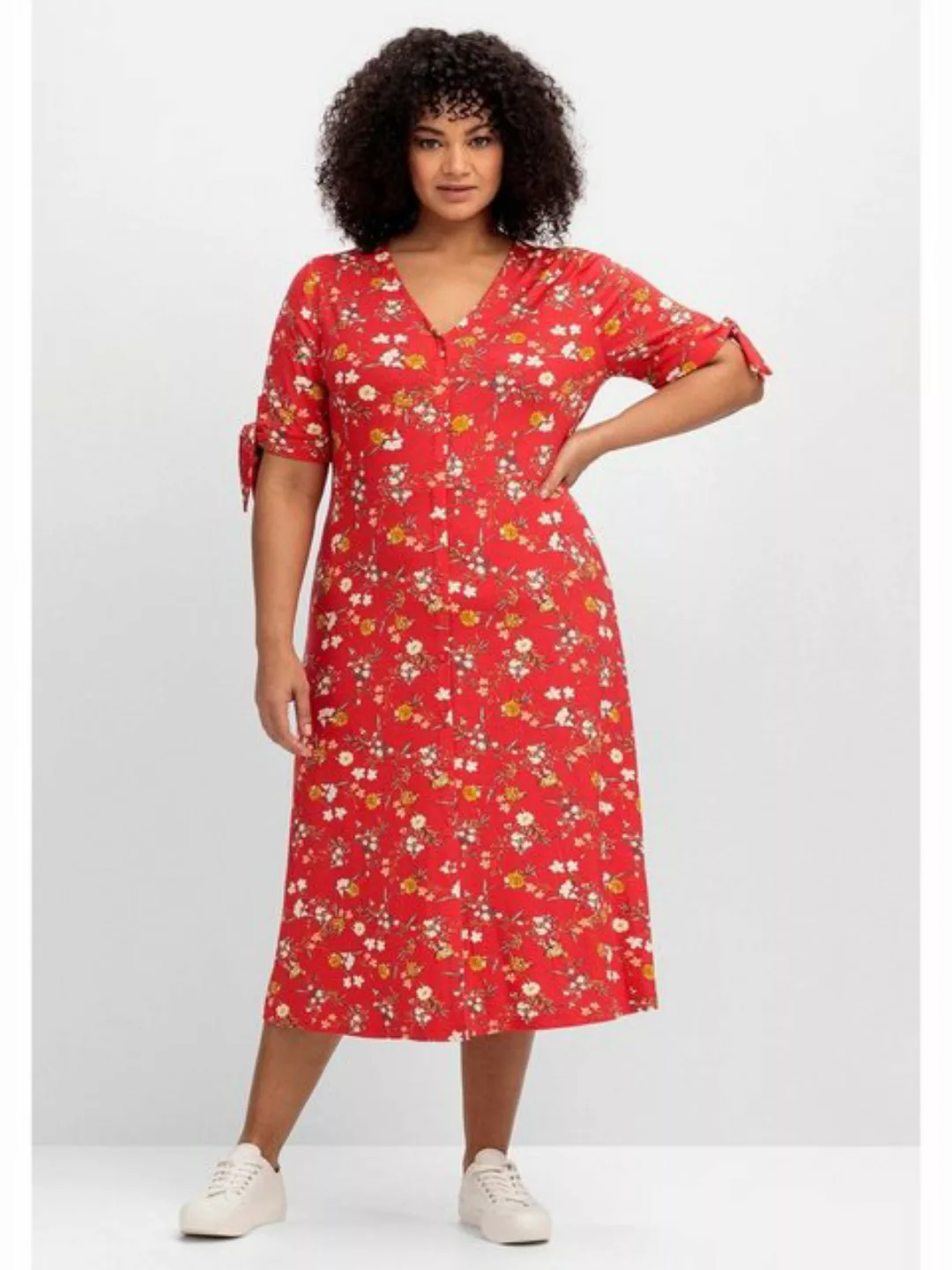 sheego by Joe Browns Jerseykleid Große Größen mit Blumendruck und Zierknopf günstig online kaufen