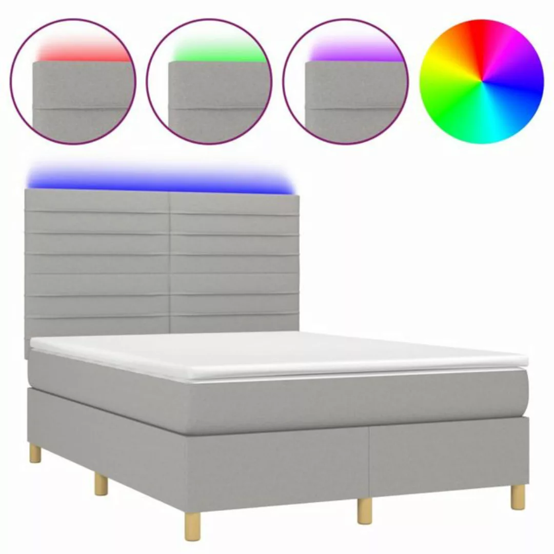 vidaXL Boxspringbett (140 x 200 cm, Streifen Horizontal, Hellgrau), mit LED günstig online kaufen