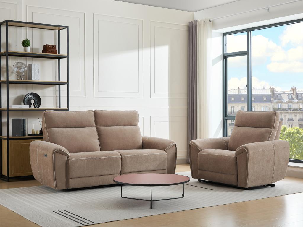 Relaxsofa 3-Sitzer & Relaxsessel elektrisch - Stoff - Taupe - DJARALO günstig online kaufen