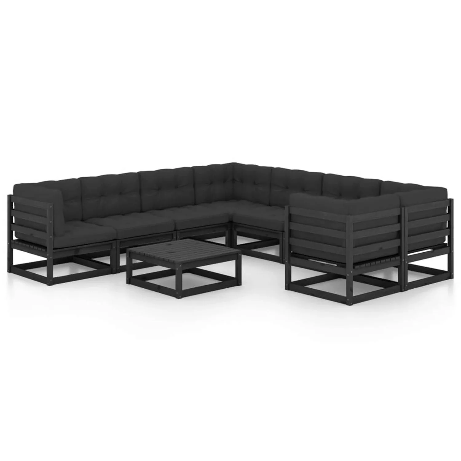 9-tlg. Garten-lounge-set Mit Kissen Schwarz Massivholz Kiefer günstig online kaufen