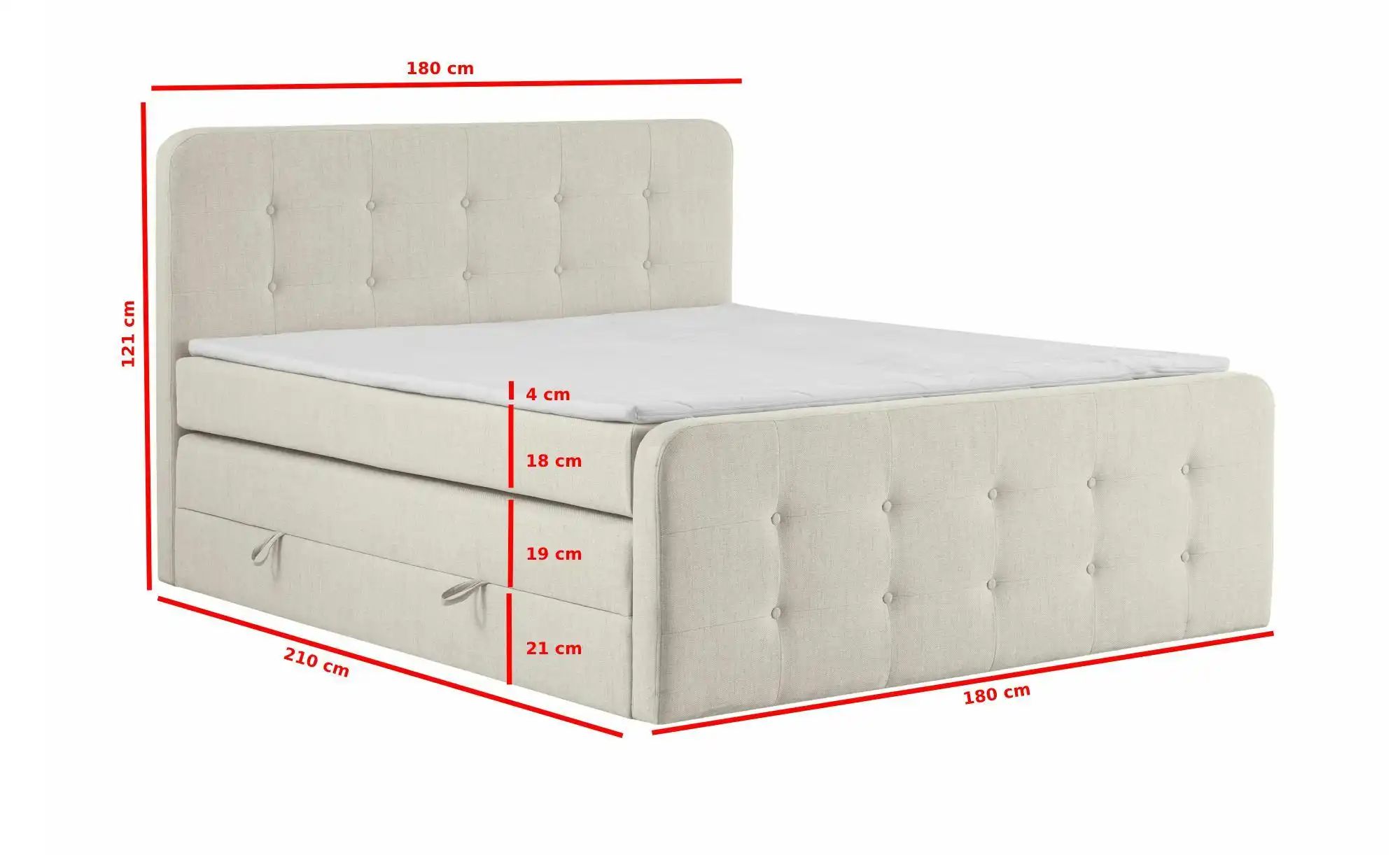 Boxspringbett mit Bettkasten Neapel ¦ beige ¦ Maße (cm): B: 180 H: 121 Bett günstig online kaufen