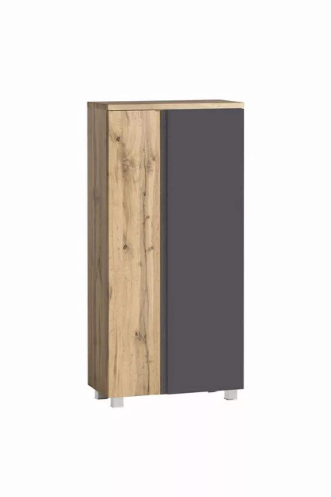 freiraum Midischrank Paris in grau, Wotaneiche, MDF - 65x130x35cm (BxHxT) günstig online kaufen