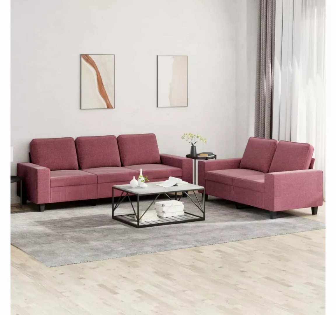 vidaXL Sofa Sofagarnitur Set mit Kissen Stoff, 2-tlg., Rot günstig online kaufen