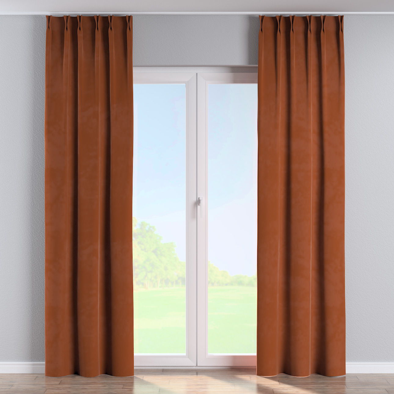 Vorhang mit flämischen 2-er Falten, braun-karamell, Velvet (704-33) günstig online kaufen