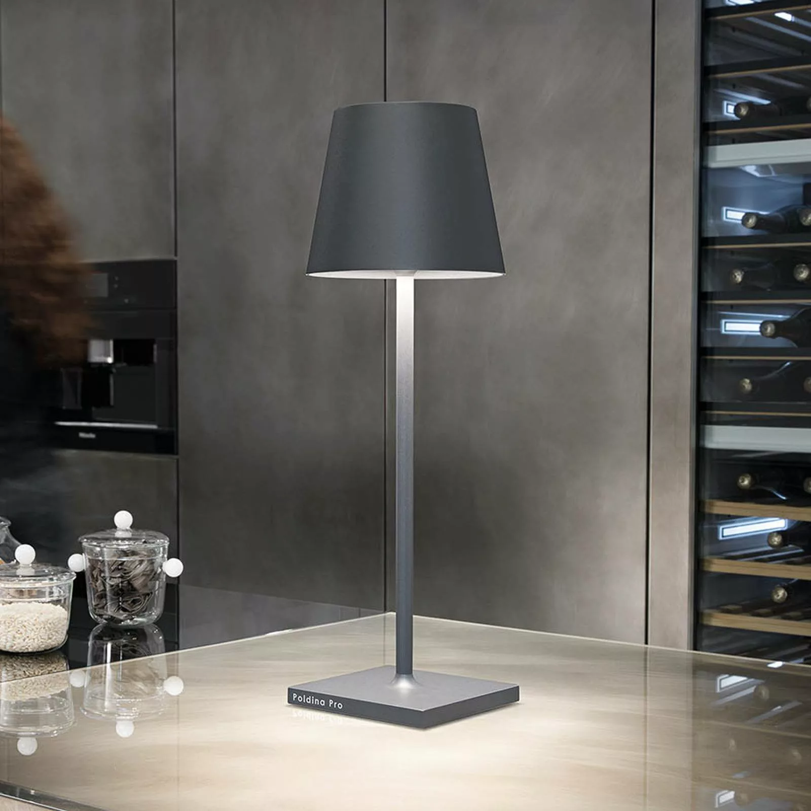 Zafferano Poldina L Desk Akku-Tischlampe IP54 grau günstig online kaufen