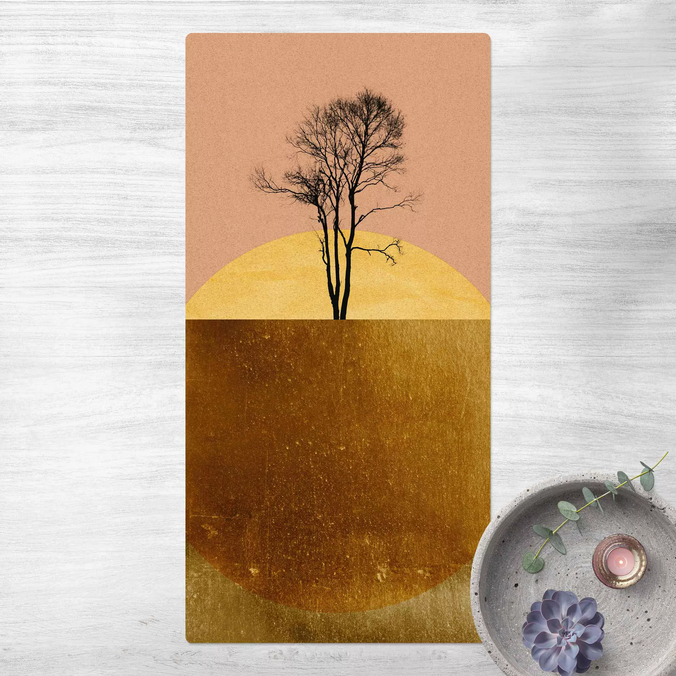 Kork-Teppich Goldene Sonne mit Baum günstig online kaufen
